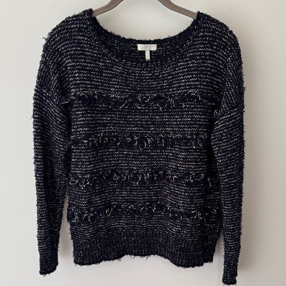 Joie Cotton Blend Knit Fringe Stripe Sweater Size S
